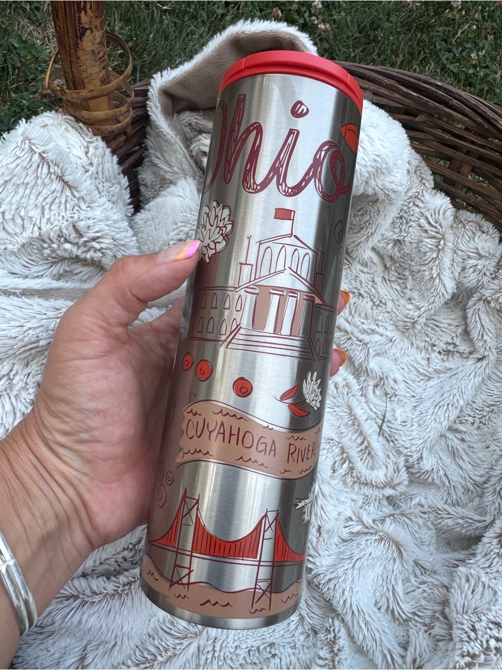 Starbucks Stainless Steel Ohio Travel Tumbler with Red Accents